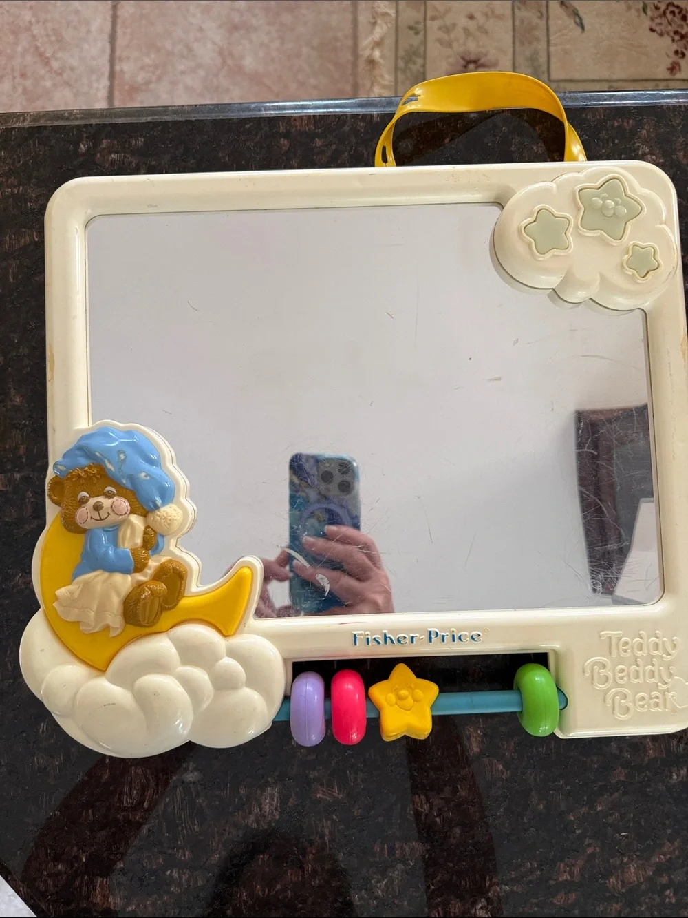 Fisher-Price Cream Mirror Toy with Yellow Moon and Multicolor Beads